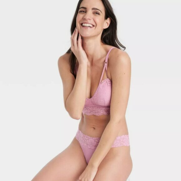 NWT Women's Fishnet Lace Bralette - Auden Pink - Picture 3 of 3